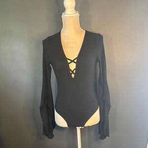 Elegant Black V-Neck Women's Bodysuit Top